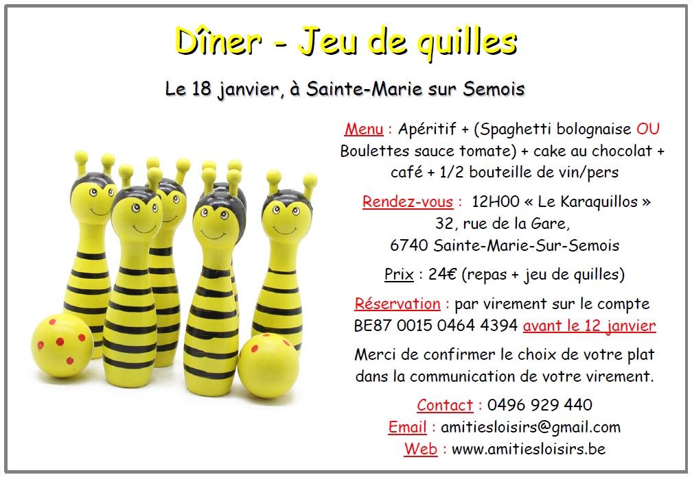 Dîner – Jeu de quilles à Sainte-Marie/Semois