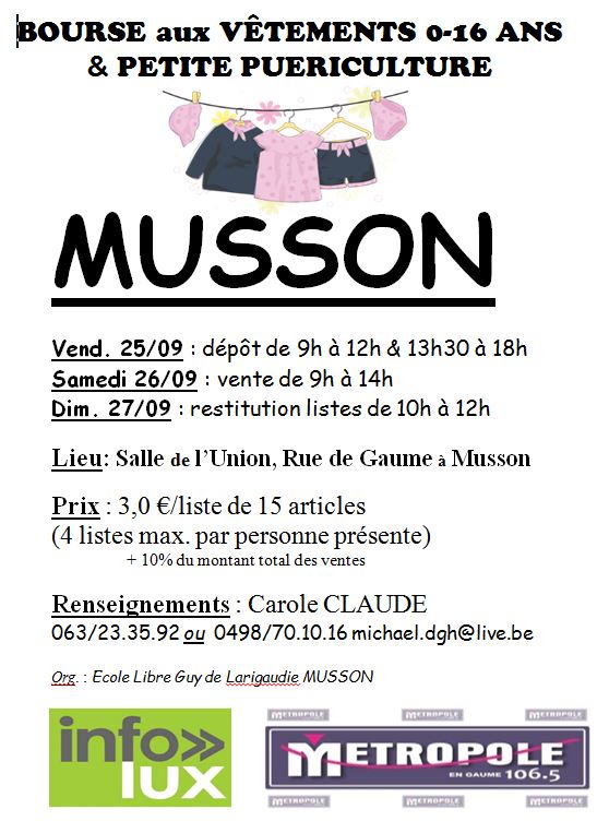 Musson organise une bourse aux vêtements automne – hiver